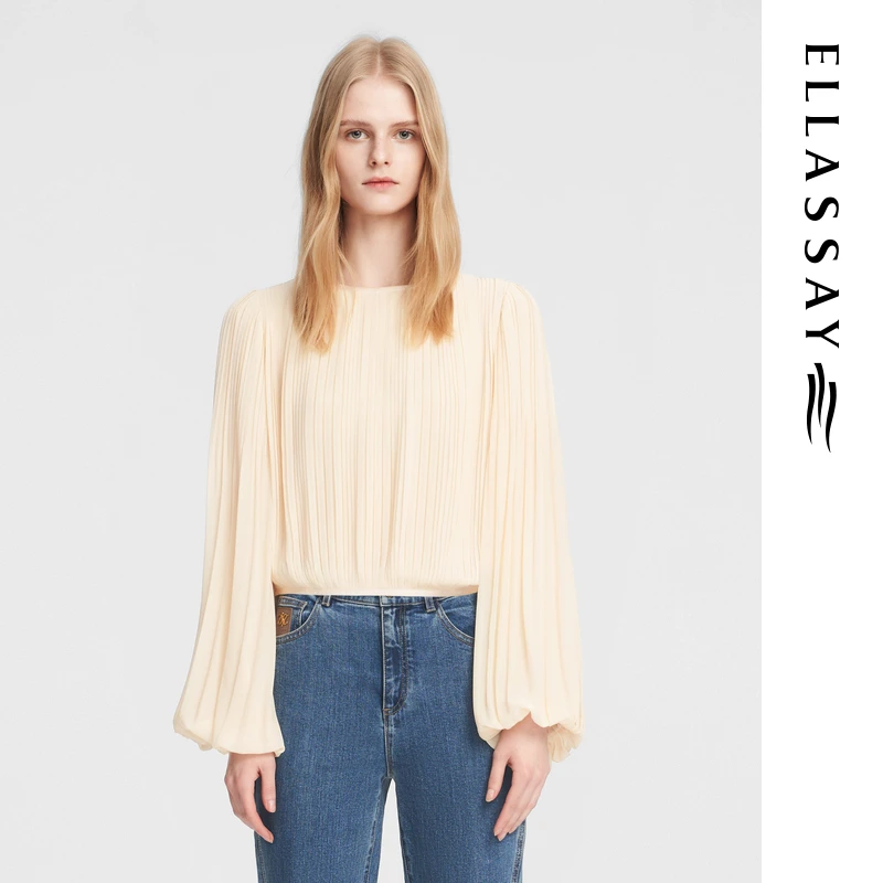 ELLASSAY歌力思春季洋气百褶灯笼袖衬衫女EWB353C01300