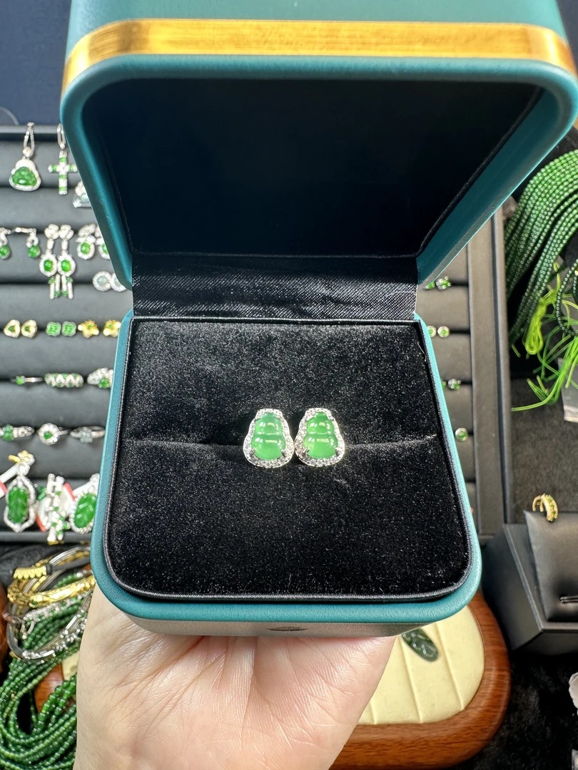 【佛公】天然A货翡翠高冰耳钉多样性发货