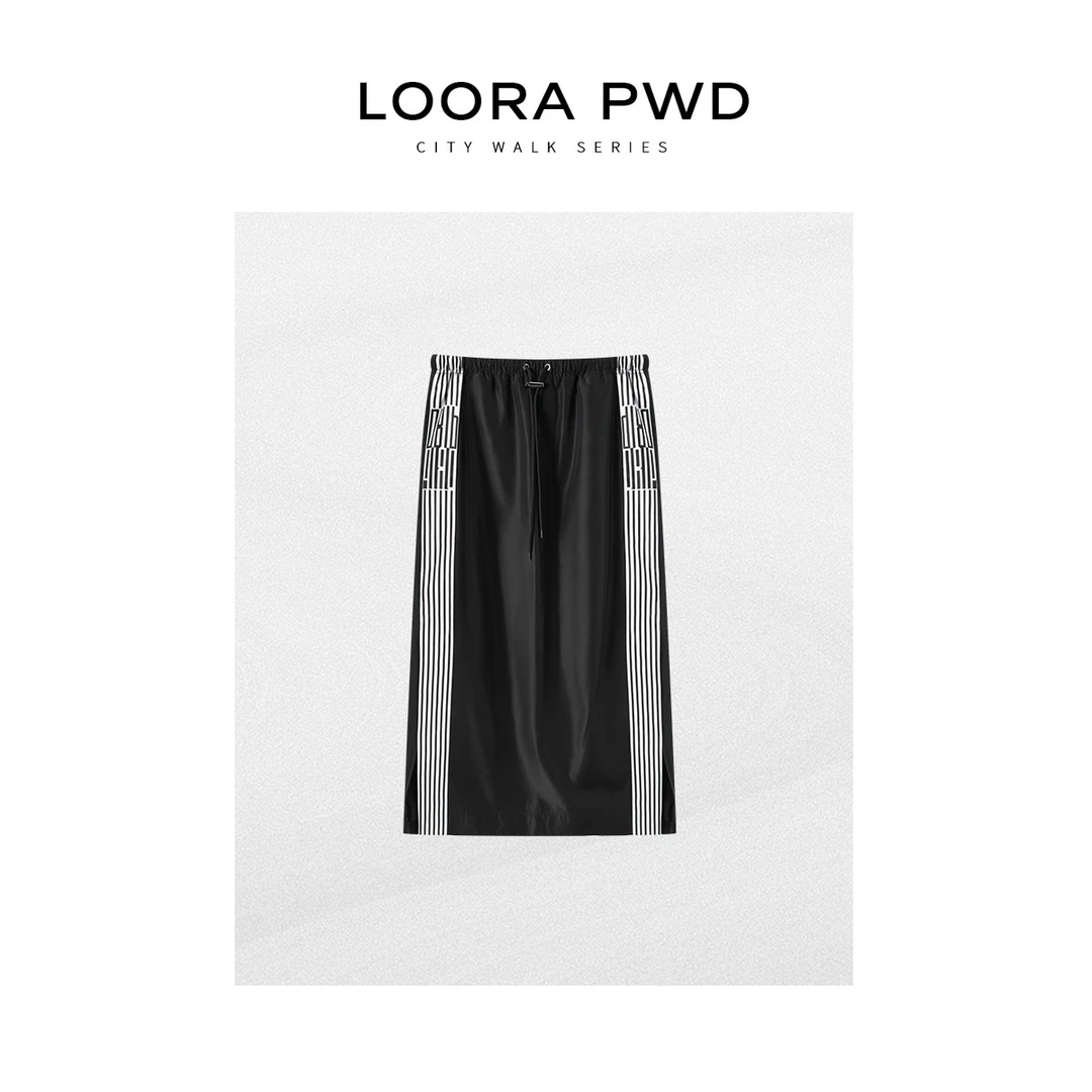 LOORAPWD/罗拉密码 新款拼色凉感面料抽绳松紧腰半裙25CJBF0066N
