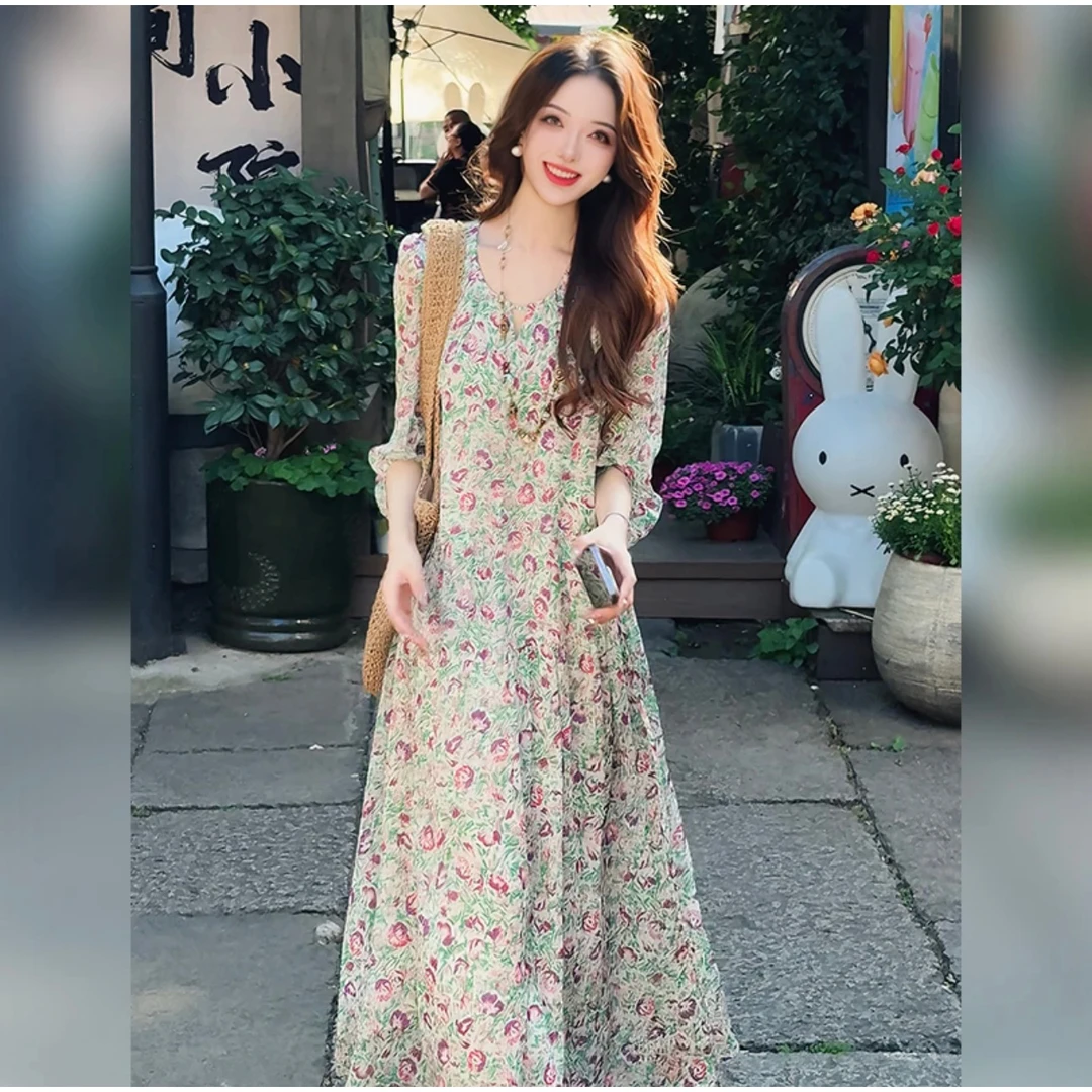 现货 印花显瘦连衣裙颜色图片色