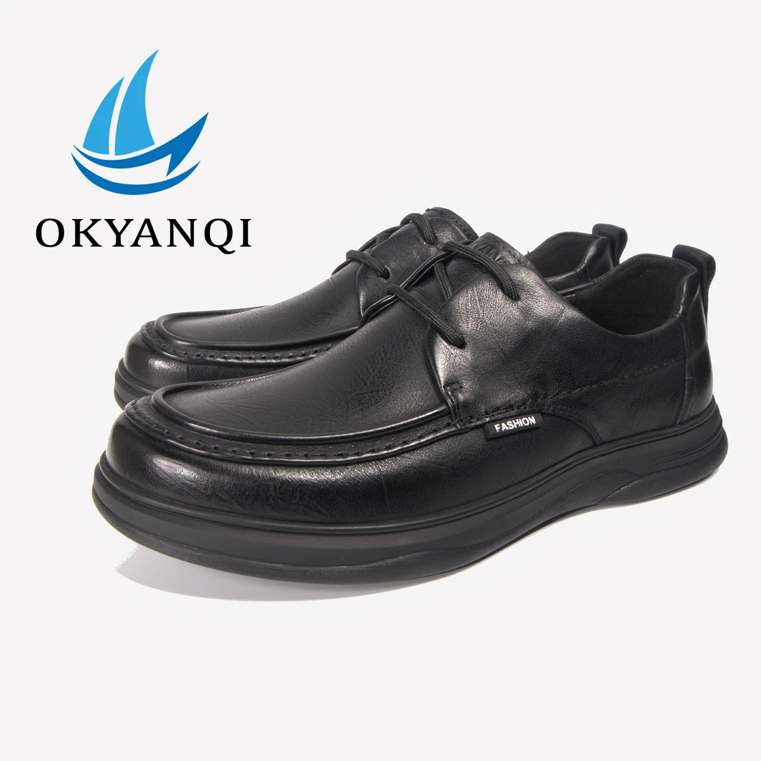 OKYANQI/吴苛沿其皮鞋春季圆头潮流皮鞋商务舒适低帮百搭休闲男鞋