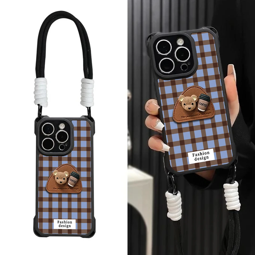 咖啡小熊支架适用iPhone14苹果16挂绳手机壳华为vivoppo小米15