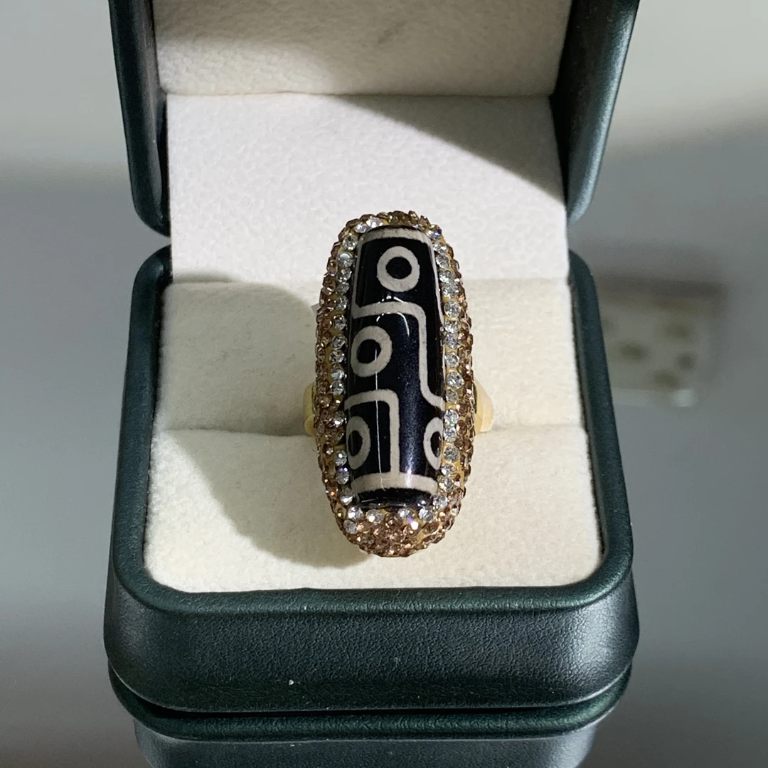 铜合金合成锆石戒指 TTSD 黑色九眼设计时尚戒指 543轻奢百搭复古