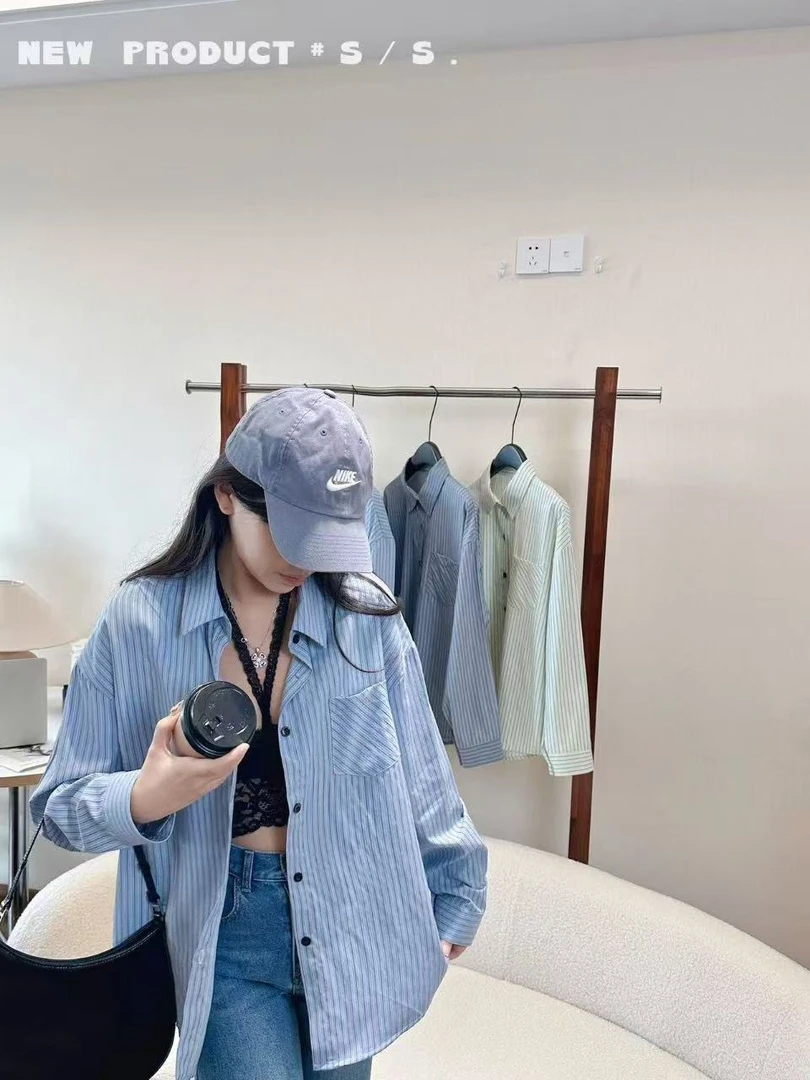 ldm法式条纹衬衫百搭休闲衬衫多巴胺外穿遮肉