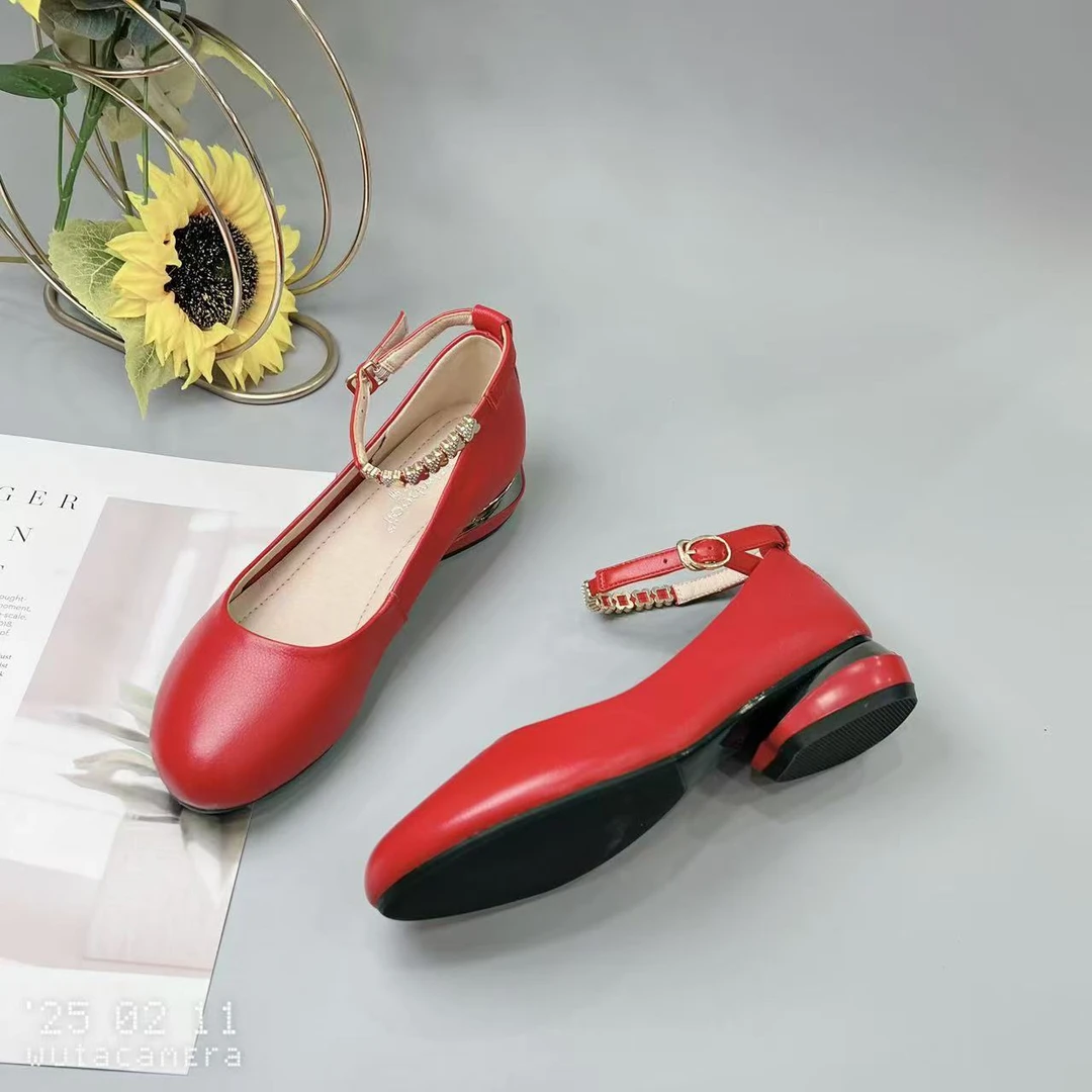 35106 新款百搭气质圆头粗跟浅口软底玛丽珍单鞋