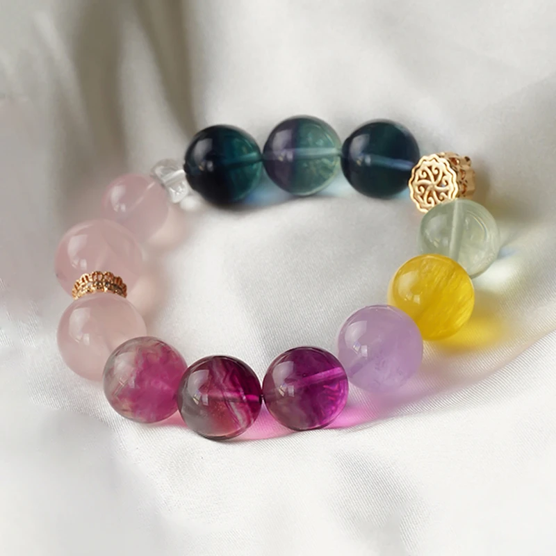 【赫拉之吻】天然薰衣草紫水晶粉水晶彩萤石原创设计手串女款时尚