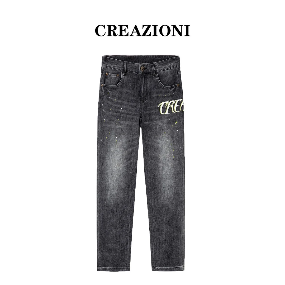 CREAZIONI克莱切尼男士男款夏季薄款经典舒适黑色男牛仔裤子