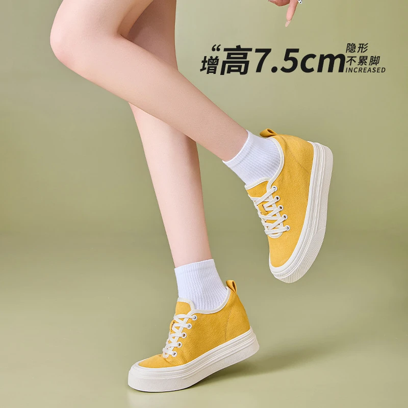 小个子7.5cm隐形内增高舒适帆布鞋小香风厚底百搭夏季透气休闲鞋