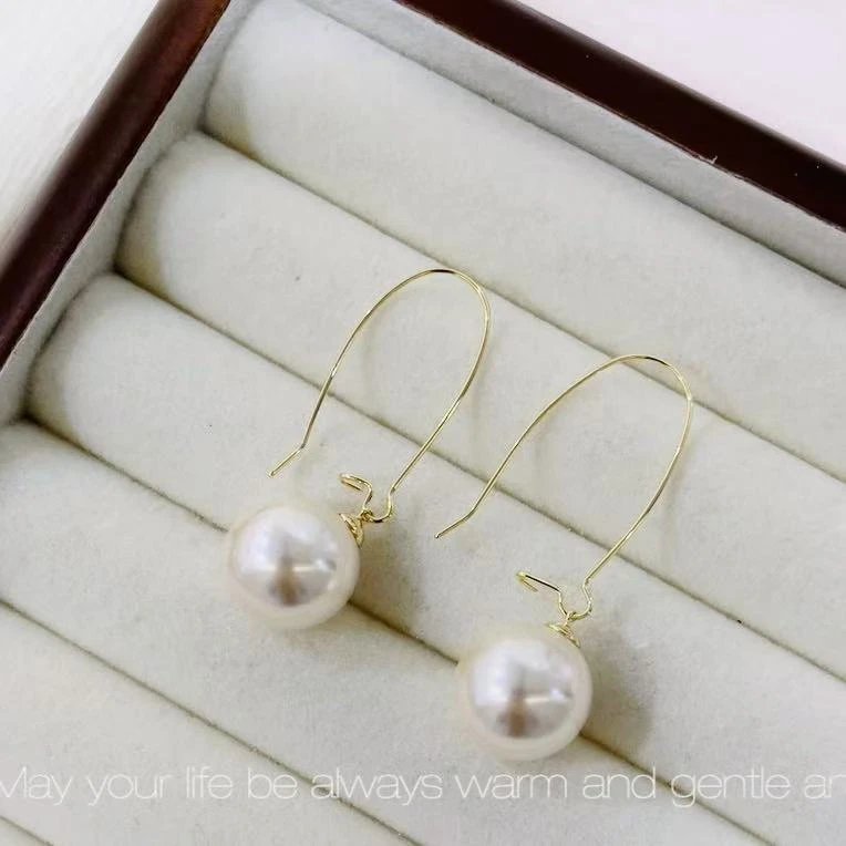 铜合金仿珍珠耳饰 a734复古赫本风简约经典约16mm珠珠耳环37417