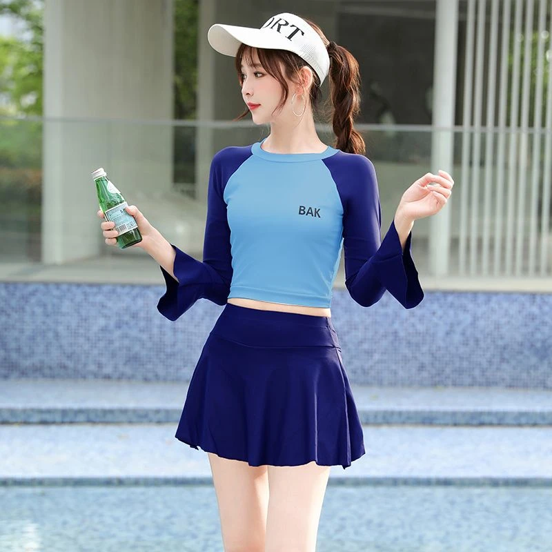 泳衣女保守分体遮肚显瘦高级感显瘦海边度假长袖游学生少女泳衣