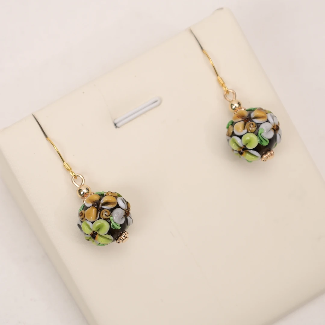 合金琉璃耳饰 EH0309 黄色繁花蛋糕琉璃耳环