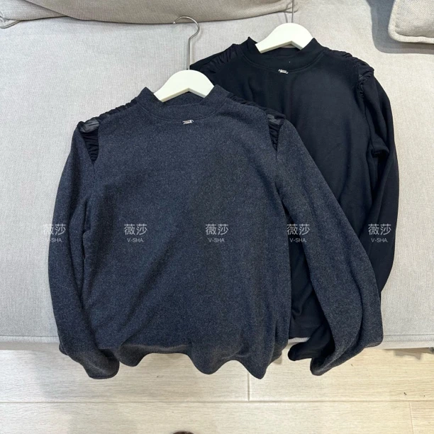 薇莎5599【现货】80-150斤拼网纱肩特色打底上衣