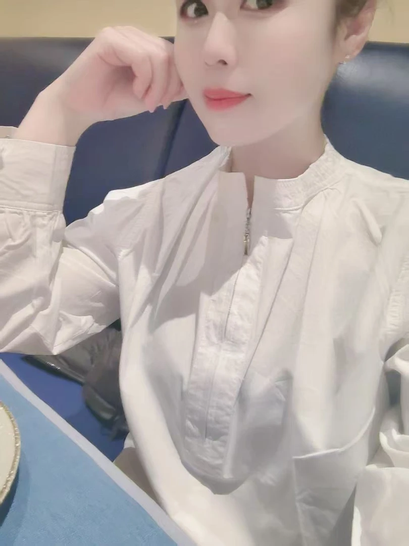 DAJING 又飒又温柔 浪漫通勤棉质半拉链英伦小立领春季长袖衬衫女