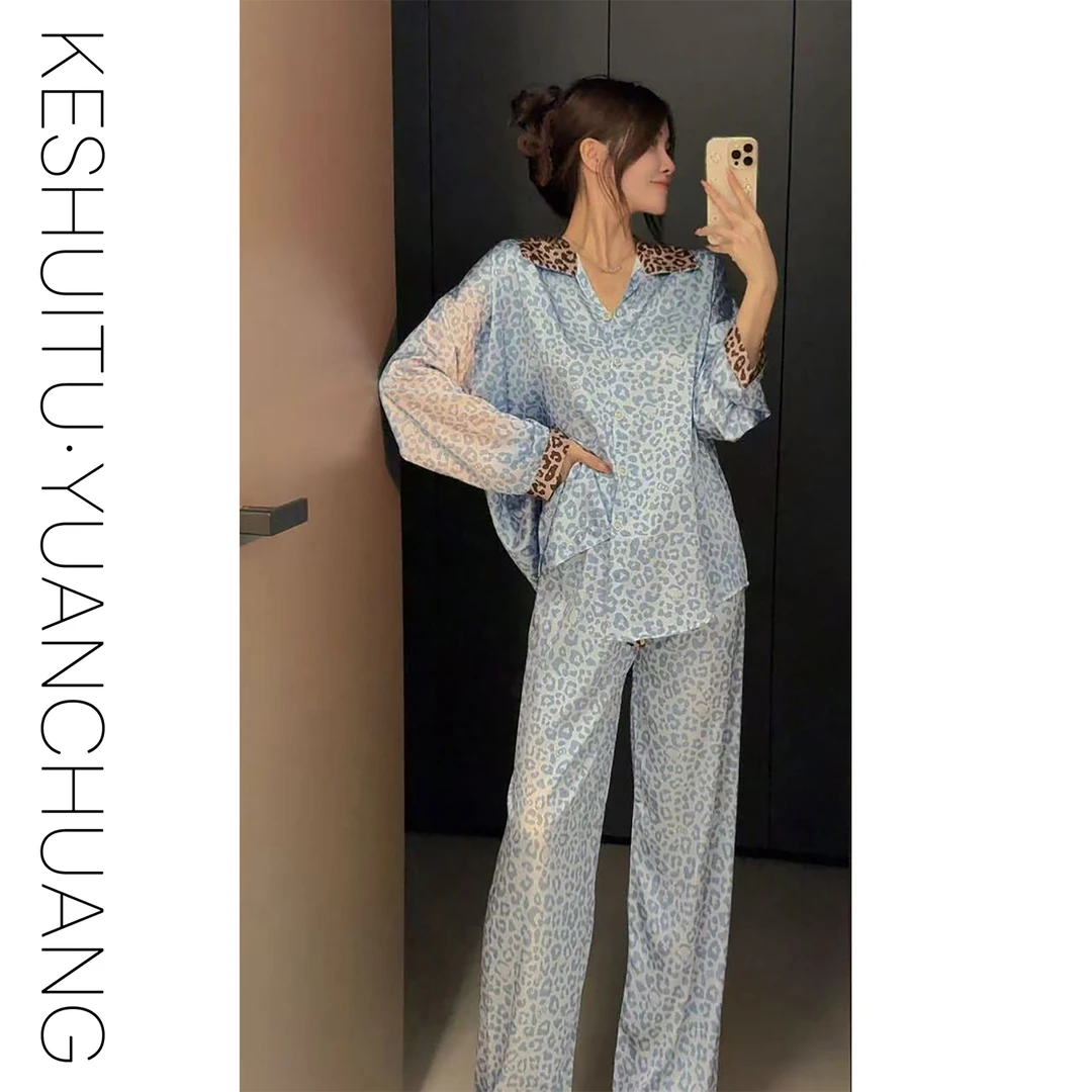 【雾蓝豹影】衬衫裙睡裙女显瘦可外穿睡衣家居服