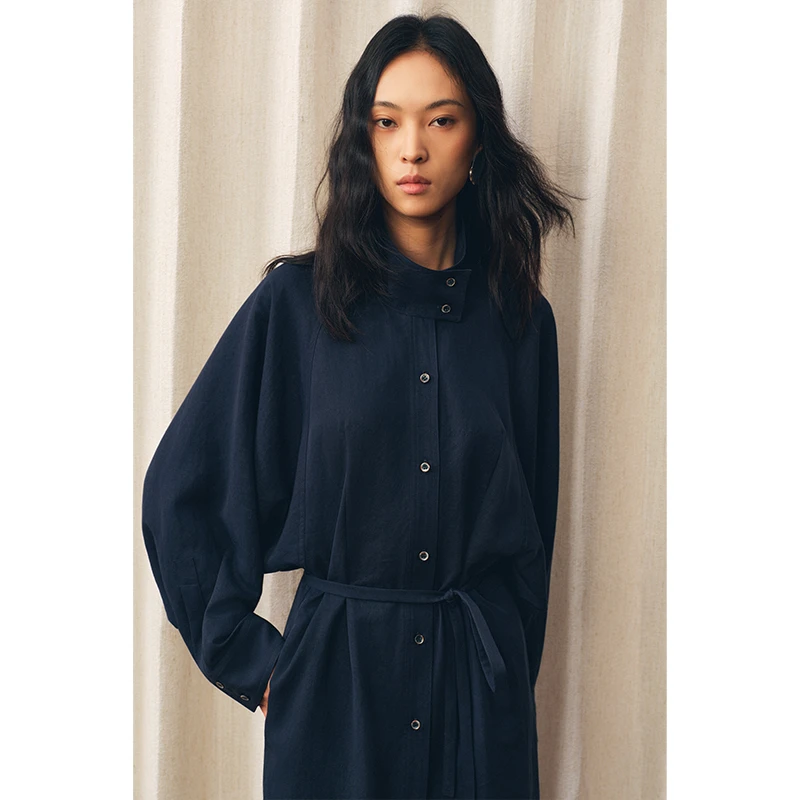 HERLAND她地【归舟】气质修身显瘦收腰衬衫式裙秋季新款女连衣裙