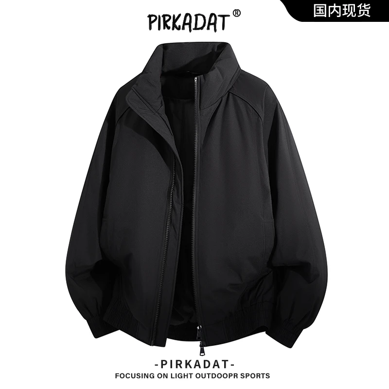 Pirkadat新款男士保暖棉衣冬季美式复古纯色棉服防风翻领夹克外套