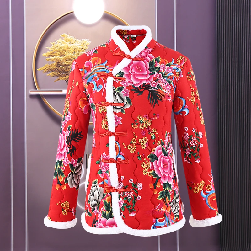 冬季新款东北网红花棉袄加厚棉衣保暖棉服妈妈装新国式民族风外套