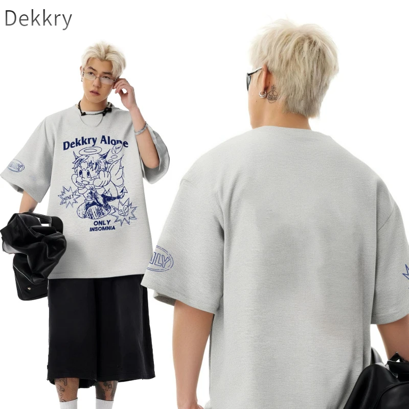 Dekkry短袖圆领夏季白色男士T恤百搭情侣t恤国潮男装嘻哈宽松