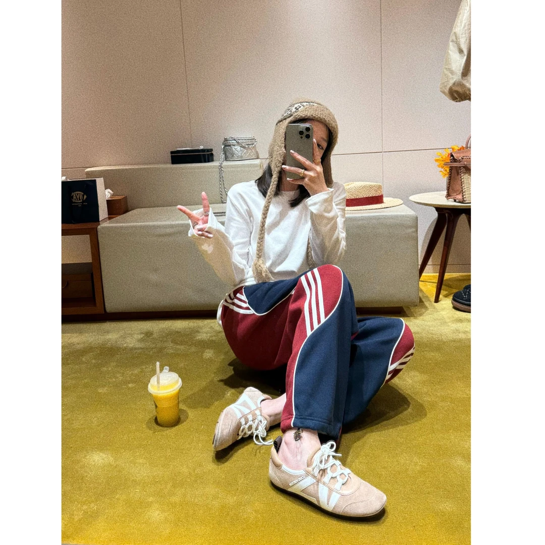 BETTER JOELAY-加绒【暗红拼接】百搭宽松休闲裤经典通勤风WL1225