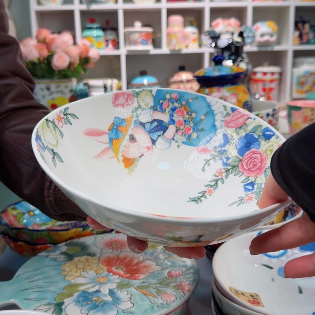 瓷片9英寸南瓜兔水滴沙拉碗一只