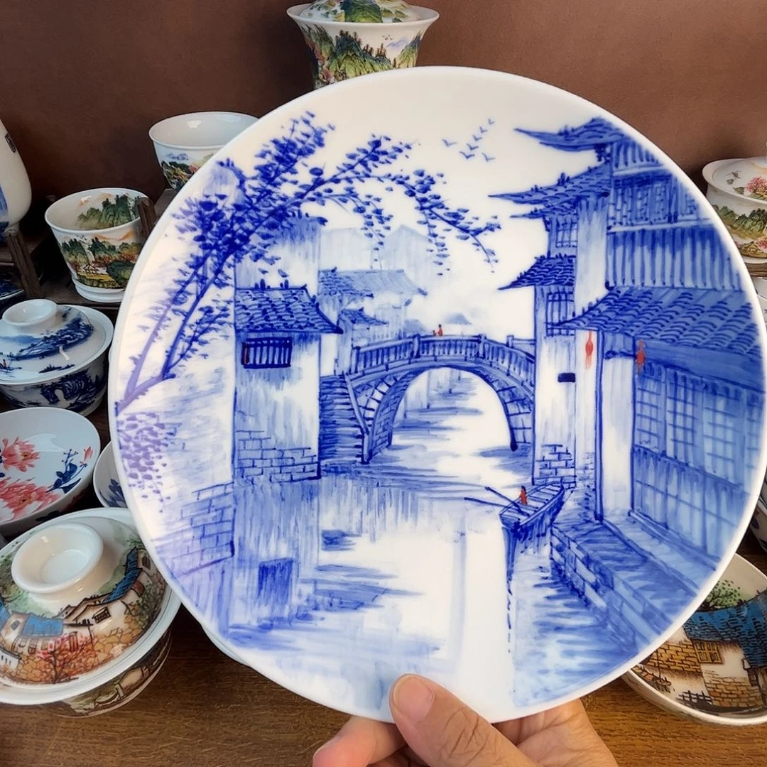 忠意堂釉下彩江南水乡壶承