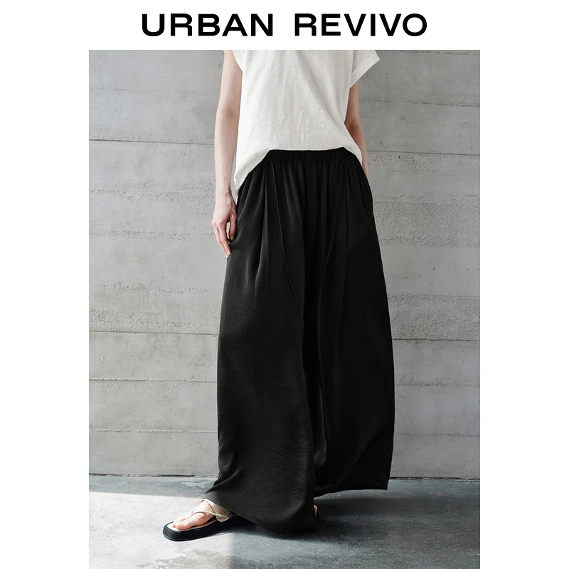 UR2025夏季新款女装松紧腰系带垂感超宽松阔腿裤UWM650026