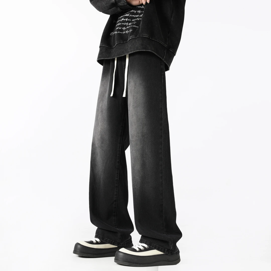 复古heise牛仔裤男士春秋季款美式高街宽松痞帅阔腿潮牌休闲长裤