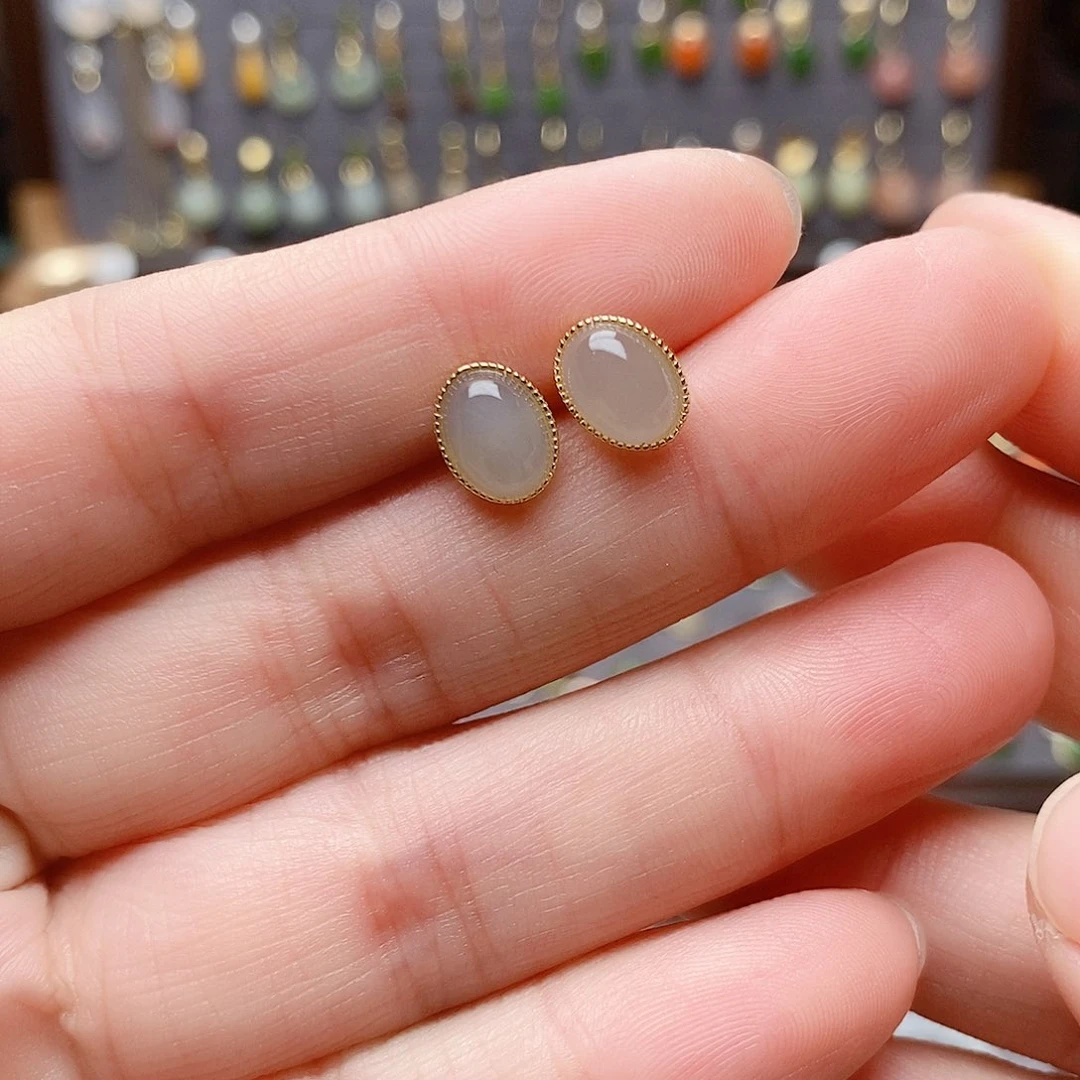 银S925镶嵌和田玉耳饰
