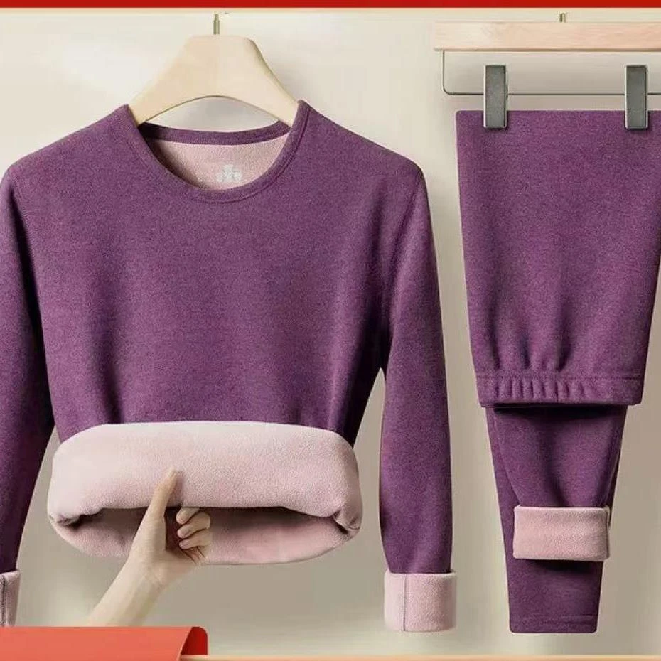 7723-女士三秒速热（深紫）羔绒保暖套装