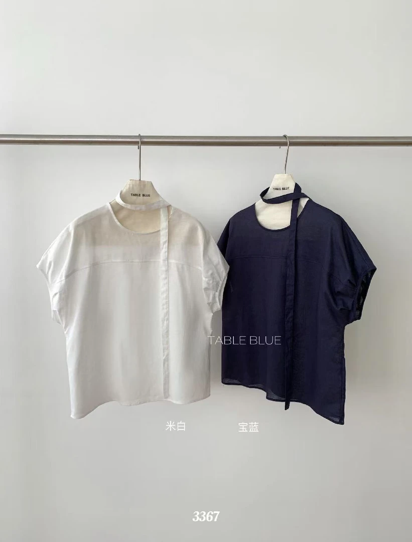 anna@653367 韩系极简圆领宽松连袖带飘带小衫（80苎麻）6-6