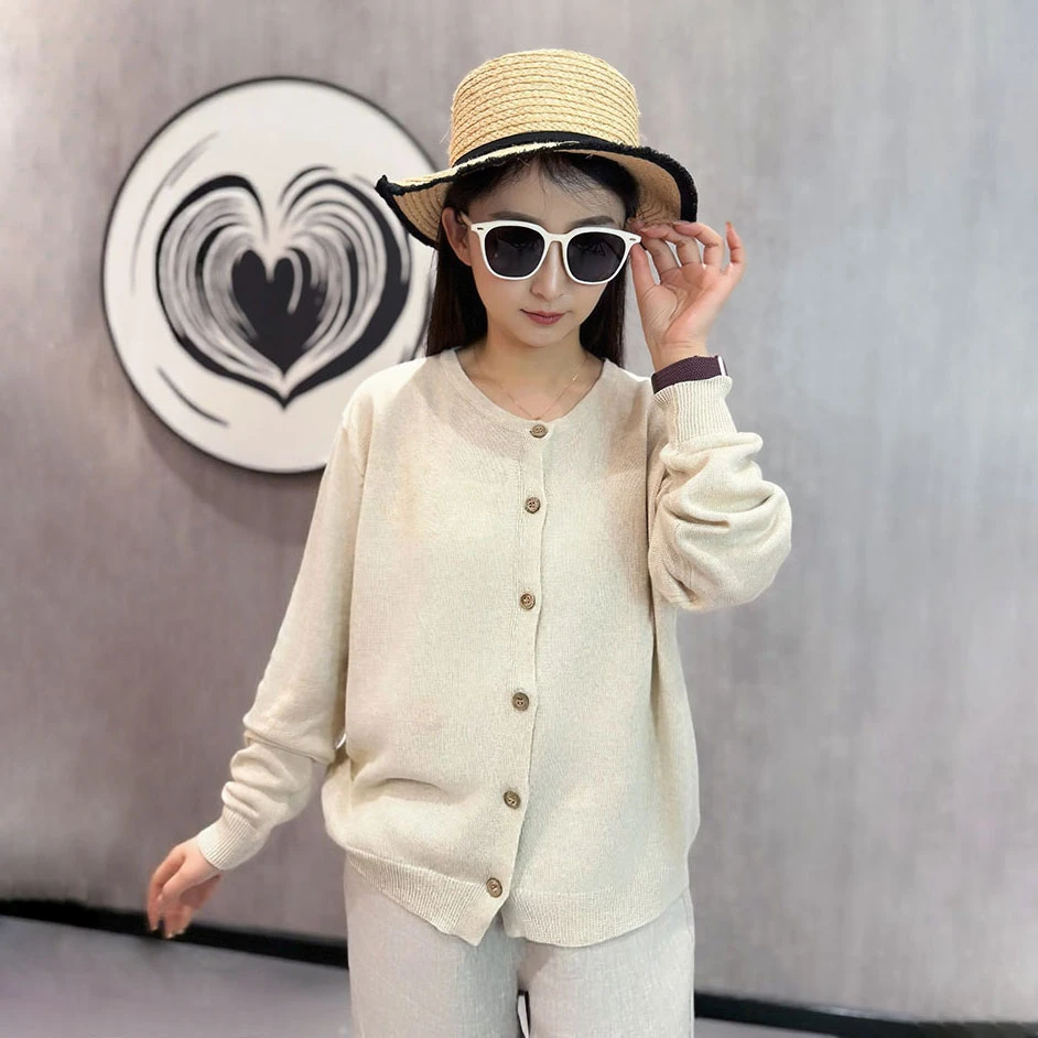 2025新款外贸尾单秋装汉麻棉针织开衫女遮阳防紫外线透气简约气质