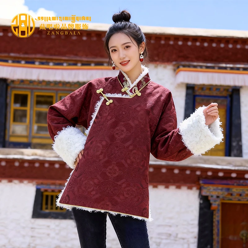 藏吧啦女士高档雪尼纱八达运直袖复合棉衣冬季加厚保暖民族服饰