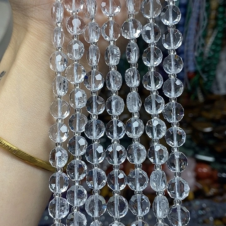 玛瑙/玉髓未镶嵌珠宝半成品天然白水晶切面卡8mm一条