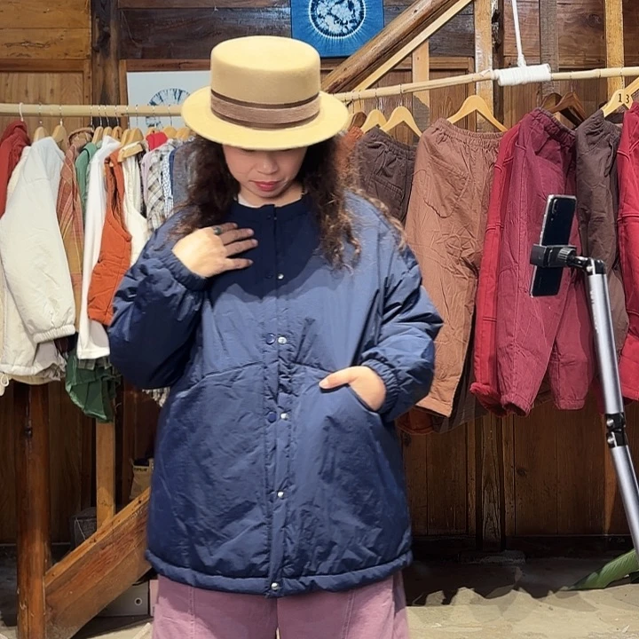 32#藏青棉服女秋冬外套加厚保暖