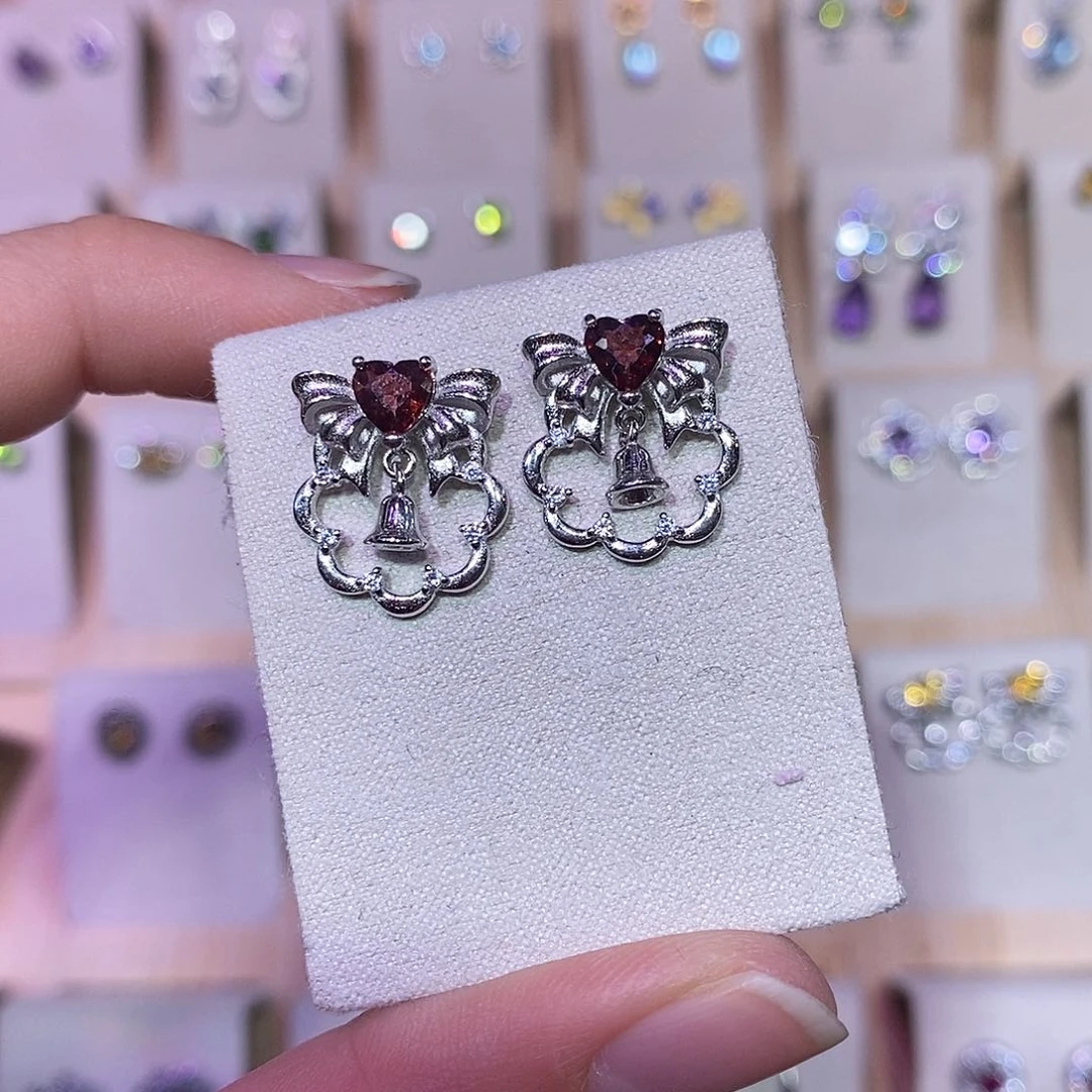 石榴石耳饰银S925镶嵌（需要证书备注）