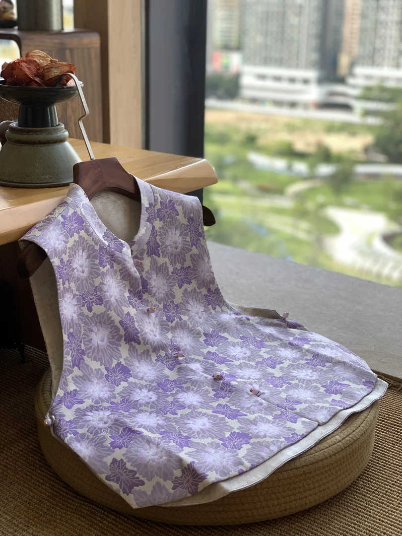 聆夏质造【紫霞仙子】 曲水凌波  气质典雅国风新中式 盘扣立领马甲