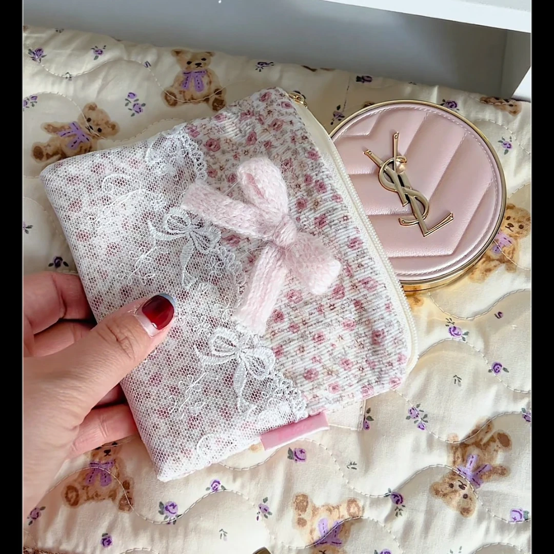 韩国进口豆沙玫瑰蕾丝手作卡包