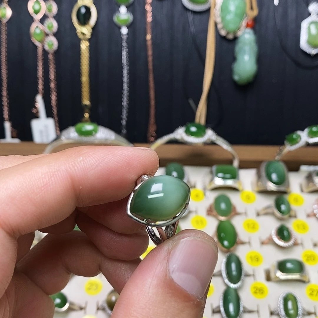 和田玉(碧玉)银S925镶嵌戒指