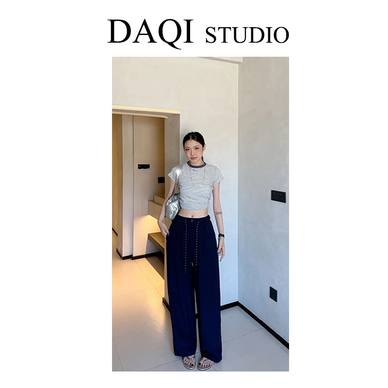 大七穿搭-（天丝纽扣麻麻裤）韩国单宽松直筒天丝亚麻长裤G351-1851