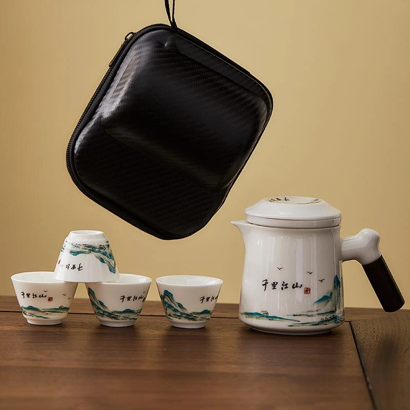 防烫羊脂玉茶水分离杯旅行快客杯户外陶瓷旅行露营便携式随身套装