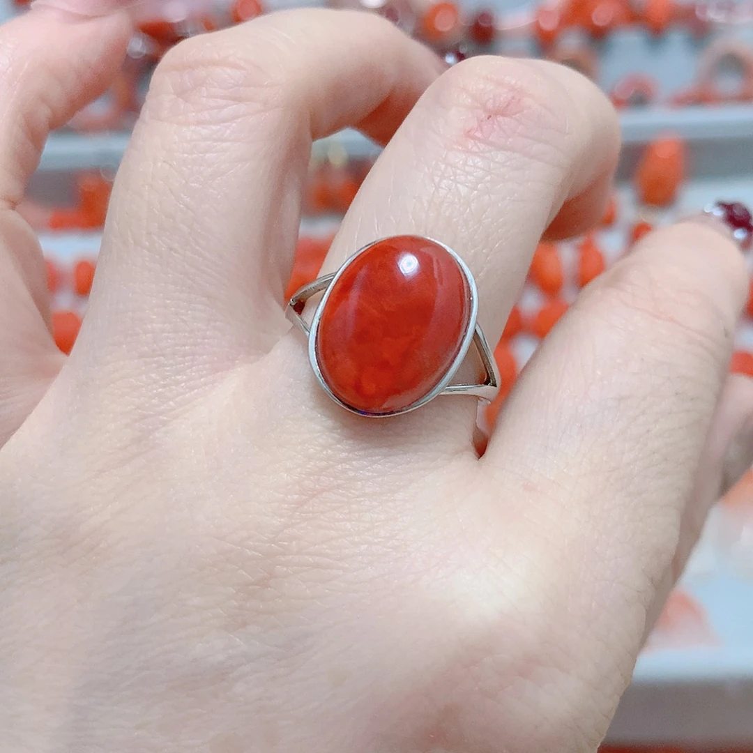 南红玛瑙戒指银S925镶嵌