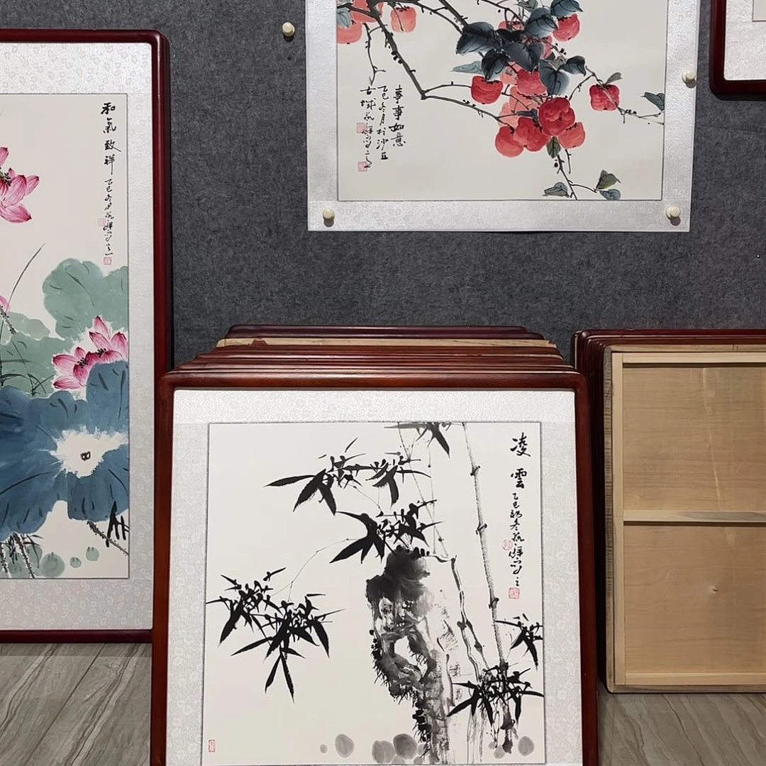 国画书画作品带框63×63