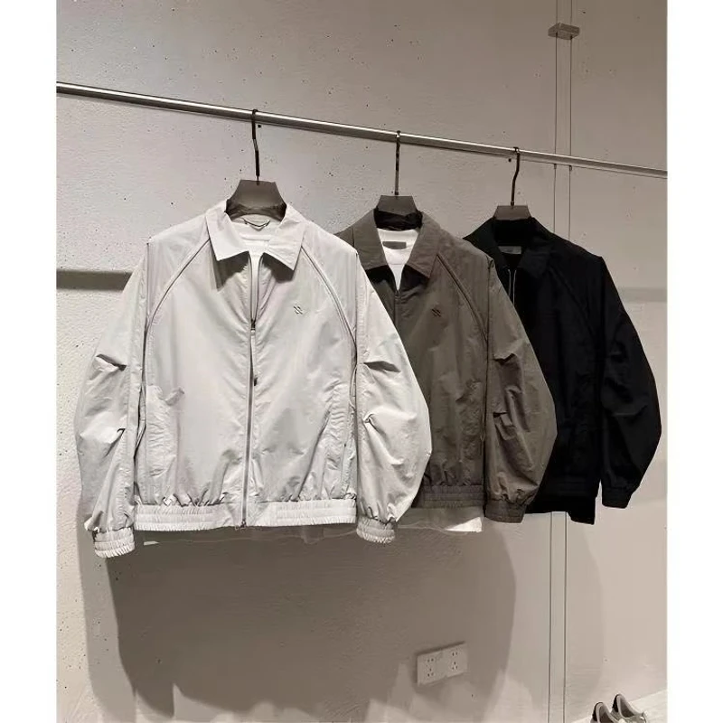 春夏男士线条结构拼接透气网眼翻领夹克时尚百搭情侣同款休闲外套