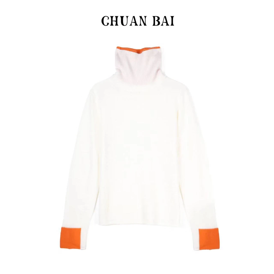 CHUANBAI  新款撞色高领百搭时尚羊绒长袖针织衫-1848