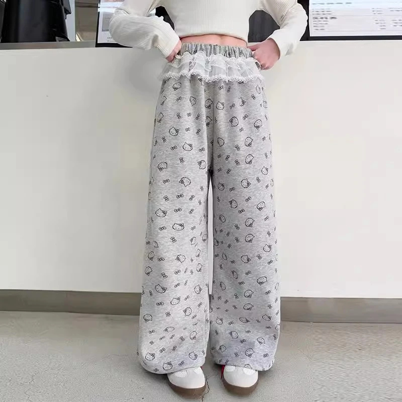 女大童春秋休闲裤2025新款韩系初中生宽松女孩洋气百搭运动阔腿裤