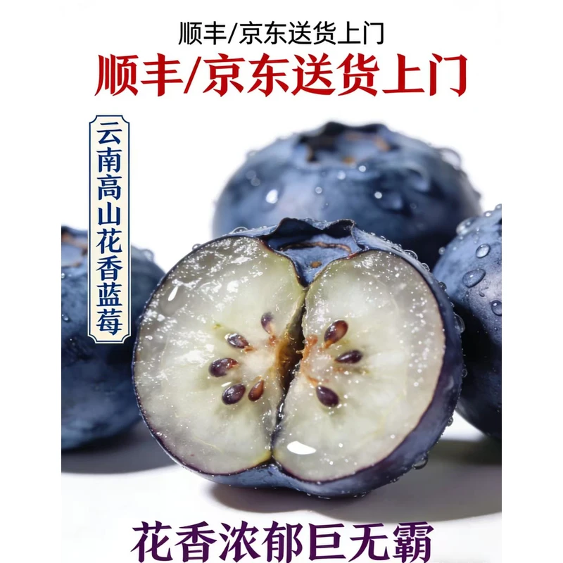 云南【巨无霸】花香蓝莓现摘现发孕妇宝宝脆甜多汁京东顺丰现摘现发