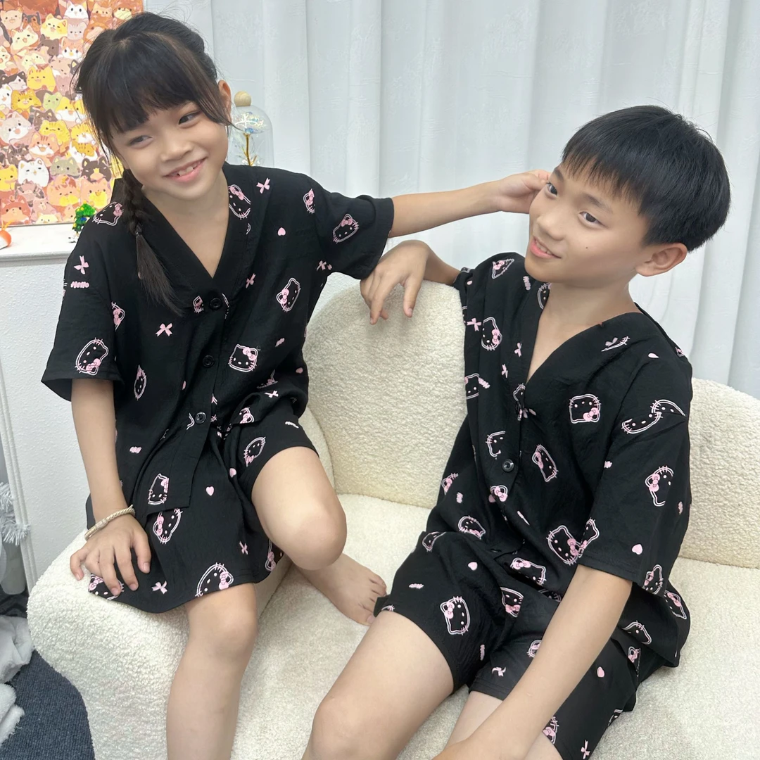 2025新款亲子睡衣双纱棉短袖短裤男女可外穿