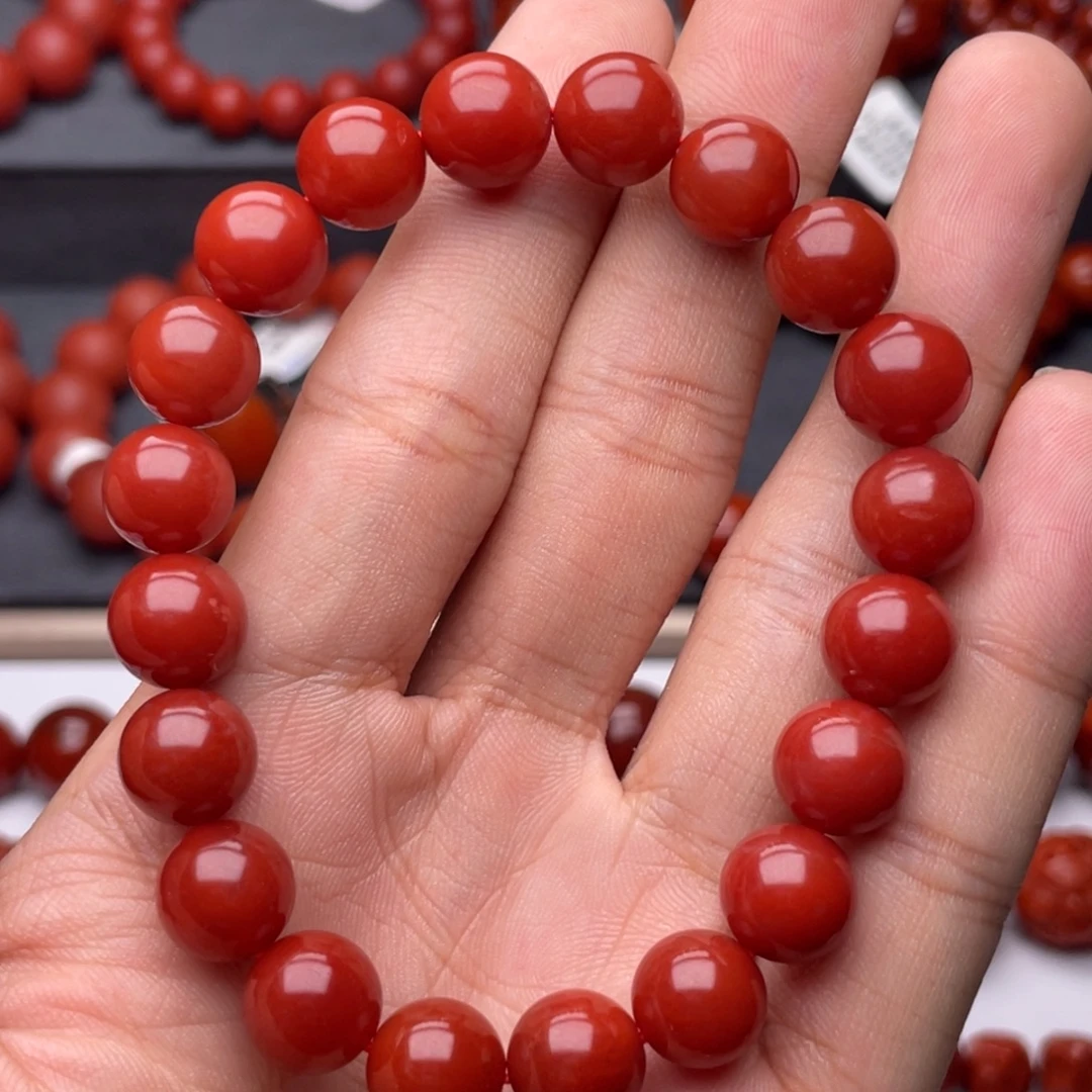 南红玛瑙未镶嵌手串H10mm毕业收藏保山滴水洞满红满肉锦红手串