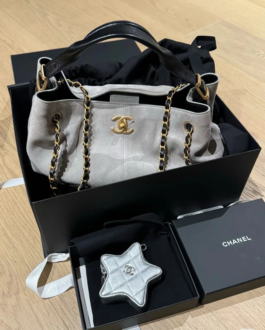 未使用 Chanel/香奈儿 25A灰色麂皮hobo小号 34cm 15969579