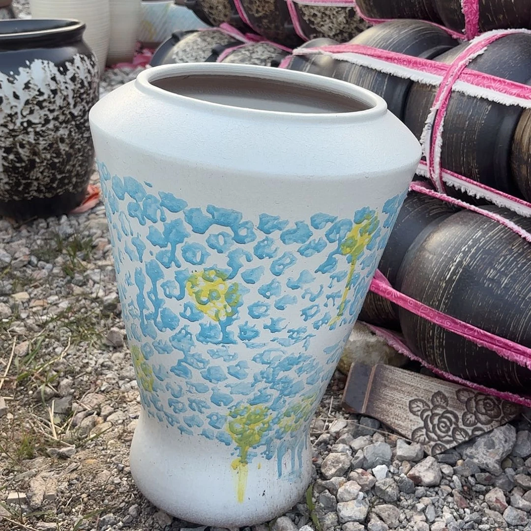 花盆紫砂口径20高度40一个鱼尾蓝白